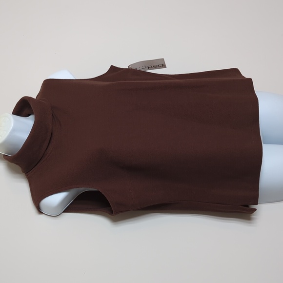 Vintage 1990s Y2K Classy Brown Turtleneck Sleeveless Blouse D'Sport Desentino MD - Picture 3 of 9